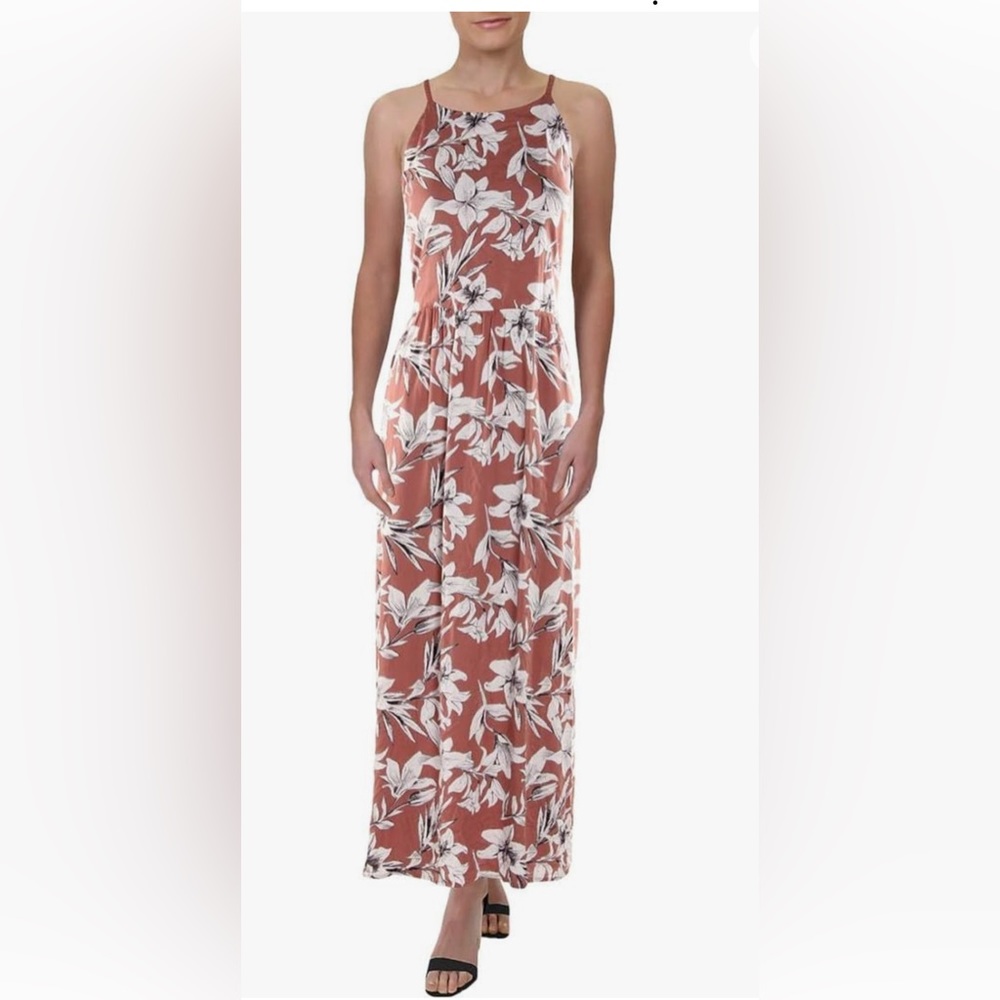 Roxy- Mauve/White Floral Pavement Border Maxi Dress- Sz. 6